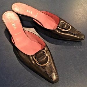 Prada Vintage Vero Cuoio Kitten Heel Mules